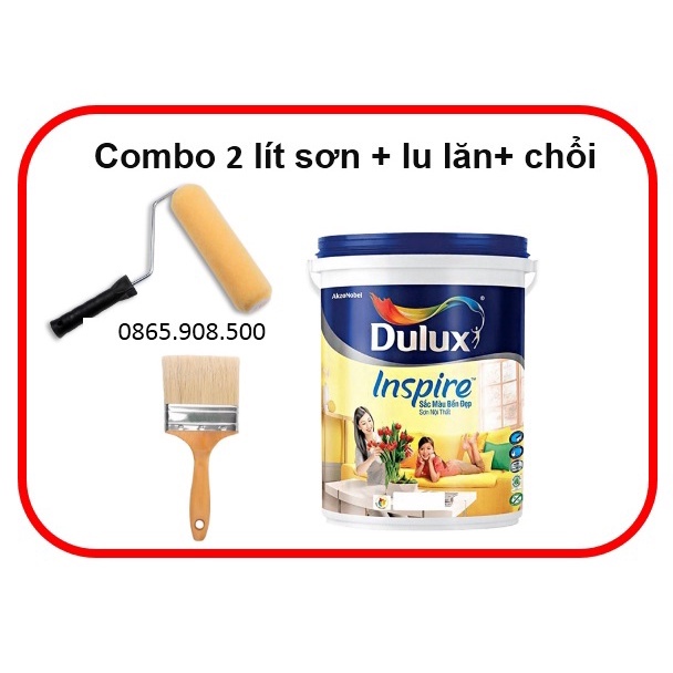 (VZ) Combo Sơn phủ trong nhà Dulux + Lu lăn + chổi, mầu trắng-ib trọn mầu. hũ 2 Lít(bán lẻ).