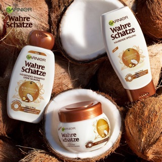 🌸Dầu gội - Dầu xả - Ủ tóc GARNIER WAHRE SCHATZE - hương sữa dừa và hạt mác ca cho tóc khô, xơ, hư tổn