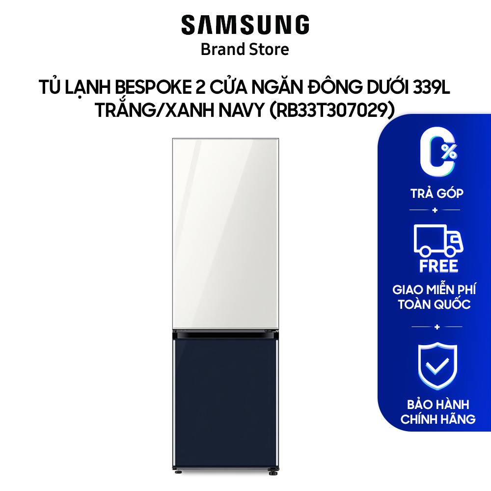 Tủ lạnh BESPOKE 2 Cửa Ngăn Đông Dưới Samsung 339L Trắng/Xanh Navy RB33T307029