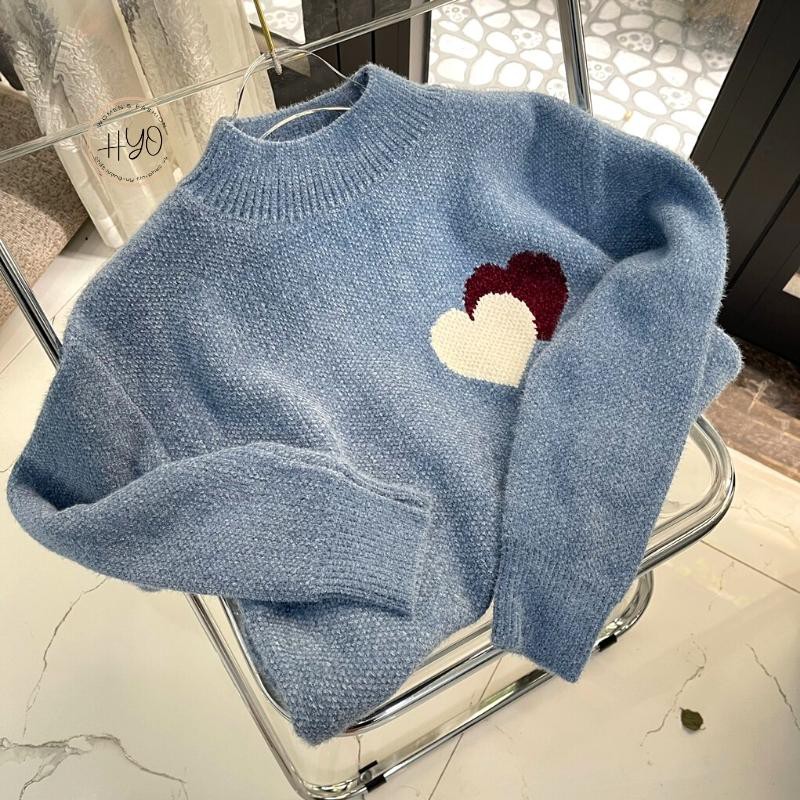Áo len nữ form rộng dày Hàn Quốc HYO len lông cừu dày trái tim TT-1 | BigBuy360 - bigbuy360.vn