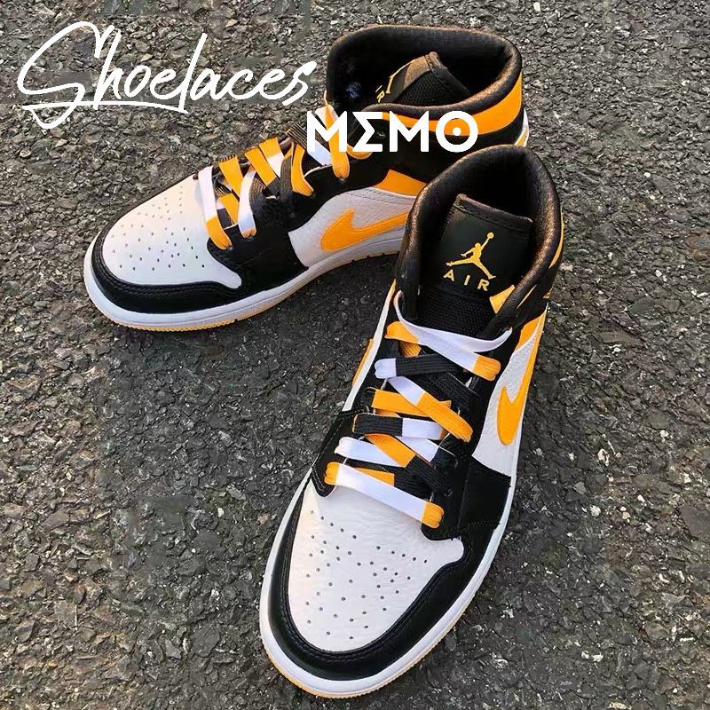 Dây Giày Nike Air Jordan 1 Mid Yellow Toe Black- Dây Giày Custom Đen Vàng