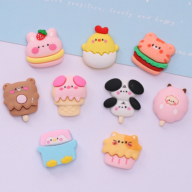 Set 10 Kẹp Tóc Hình Que Kem / Hamburger / Thức Ăn Độc Đáo Dễ Thương Diy