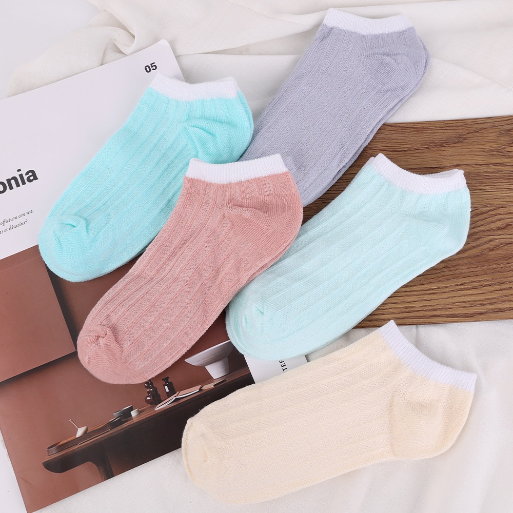 1 Đôi Vớ Ngắn Bằng Vải Cotton Họa Tiết Kẻ Sọc Màu Kẹo Ngọt Thoáng Khí Chống Trượt Dành Cho Nữ