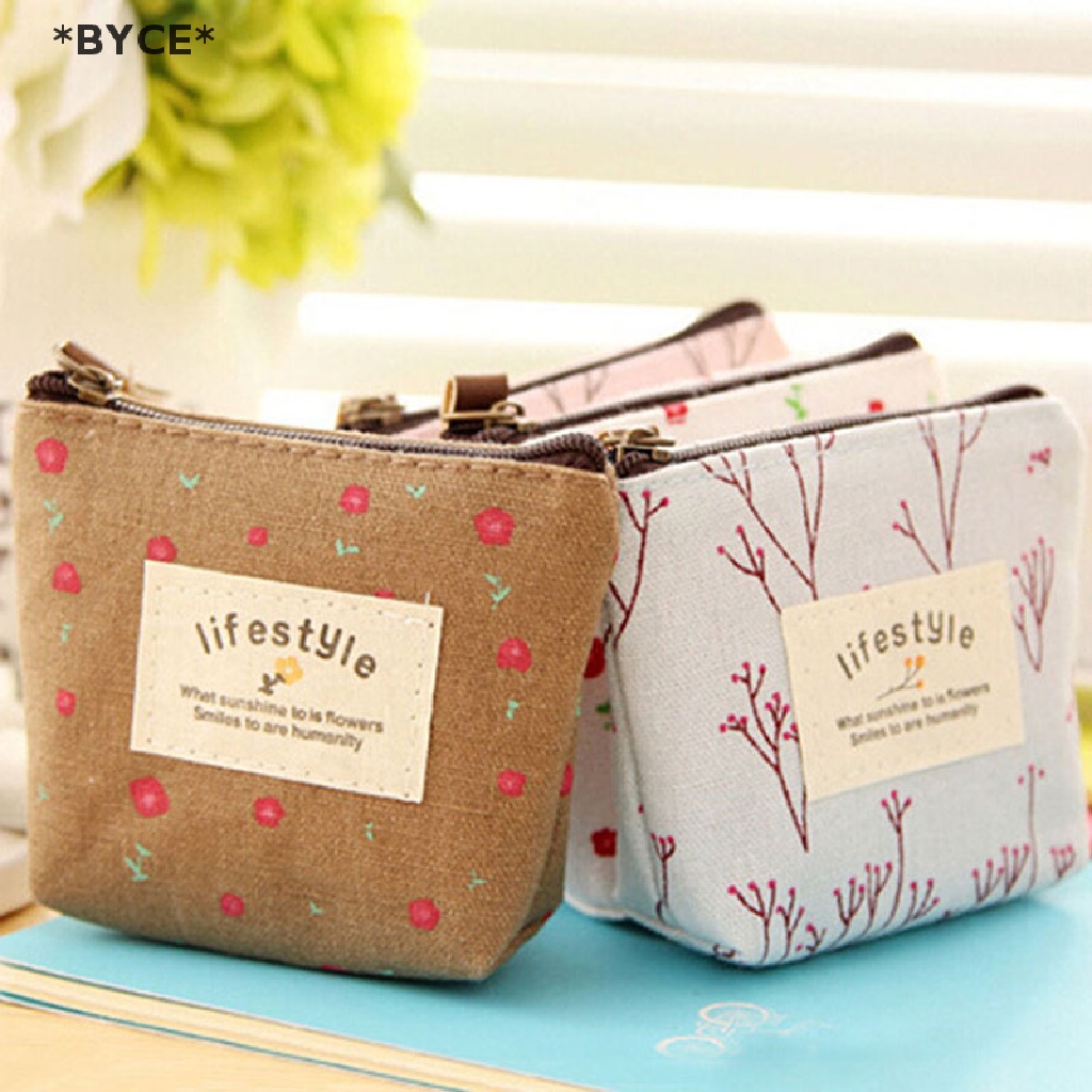 [BYCE] Ví Canvas Mini Đựng Tiền Xu / Chìa Khóa / Thẻ Cầm Tay Có Dây Kéo Cho Nữ