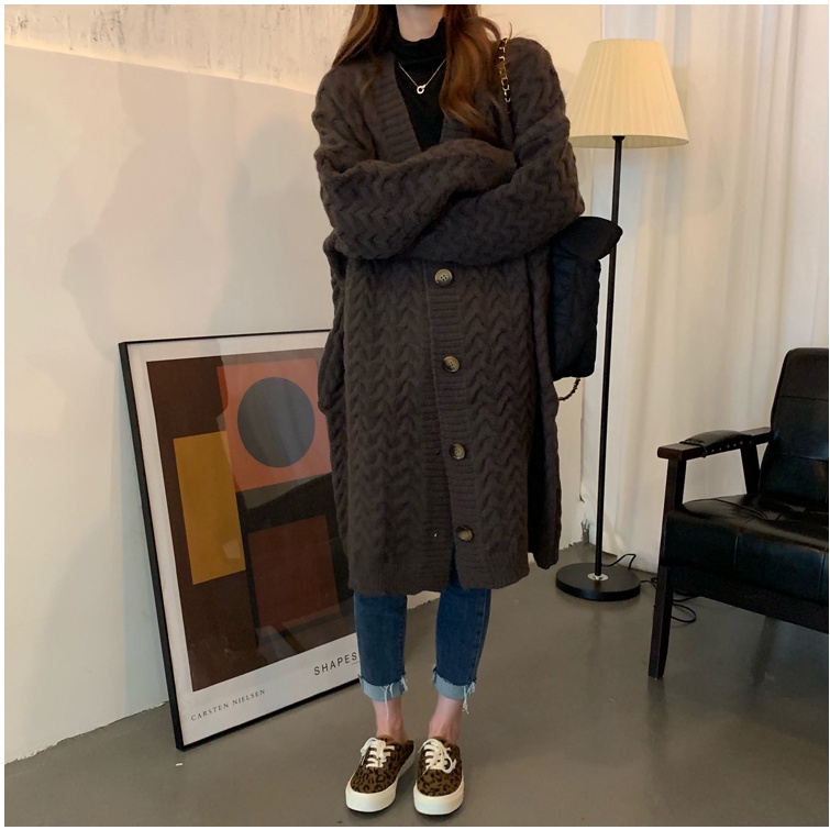 Áo Khoác Cardigan Dệt Kim Dáng Rộng Phong Cách Hàn Quốc Thời Trang Thu Đông Mới Cho Nữ