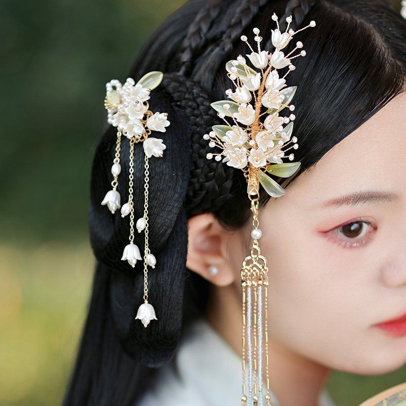 [Aishang Đẹp] Kẹp Tóc Tua Rua Dài Phong Cách Hanfu Cổ Điển Thủ Công Hoa Lily of the Valley Series