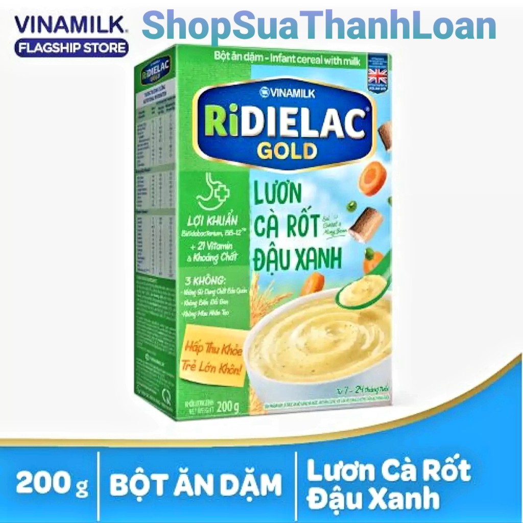 [HSD T3-2023] BỘT ĂN DẶM RIDIELAC GOLD LƯƠN CÀ RỐT ĐẬU XANH - HỘP GIẤY 200G