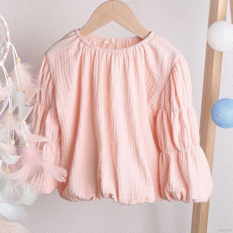 ♕ babyme ღ Baby Girl Long Sleeve Solid Color Puff Sleeve T-shirts