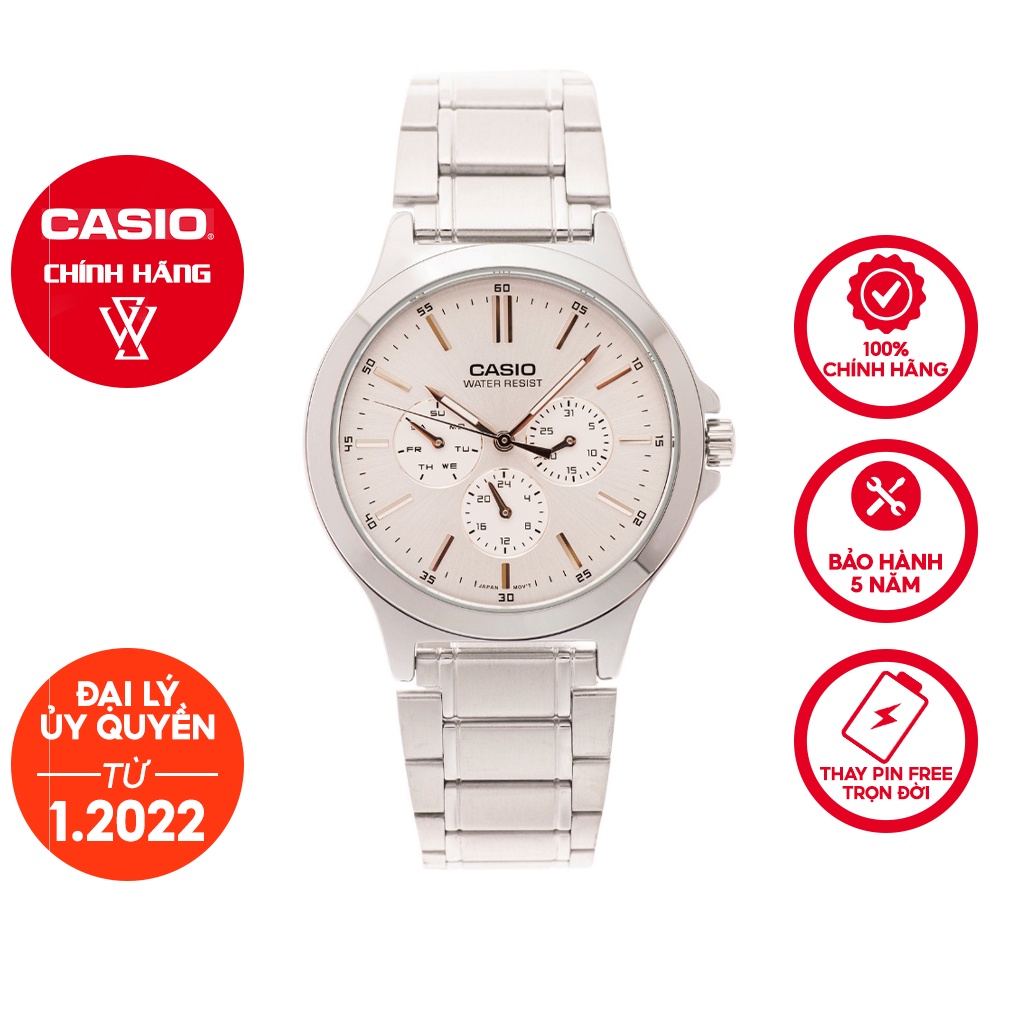 Đồng Hồ Quartz Nam Casio WATCHSTORE MTP-V300D-7AUDF Thiết Kế Kính Khoáng 41.5mm, Dây Kim Loại, Vỏ Thép Không Gỉ