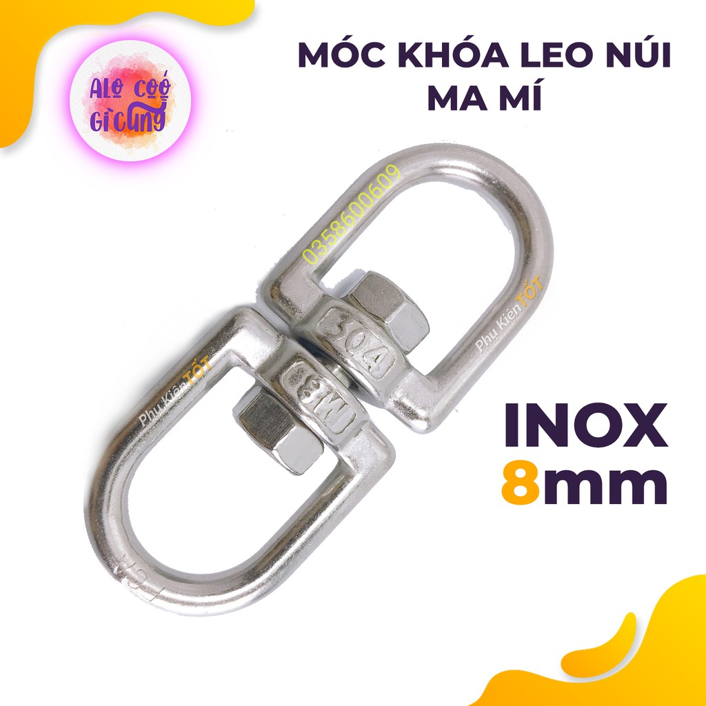 Móc Khóa Ma Ní Xoay Leo Núi , Dã Ngoại , Treo Võng Inox 304 Nguyên bản Chịu Lực Tốt loại, Khoen móc kéo 8mm