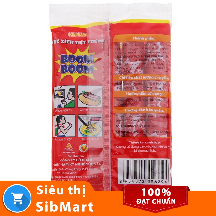 Xúc xích tiệt trùng Boom Boom Vissan 115g (5 cây/gói) - Siêu Thị SibMart - SB0038