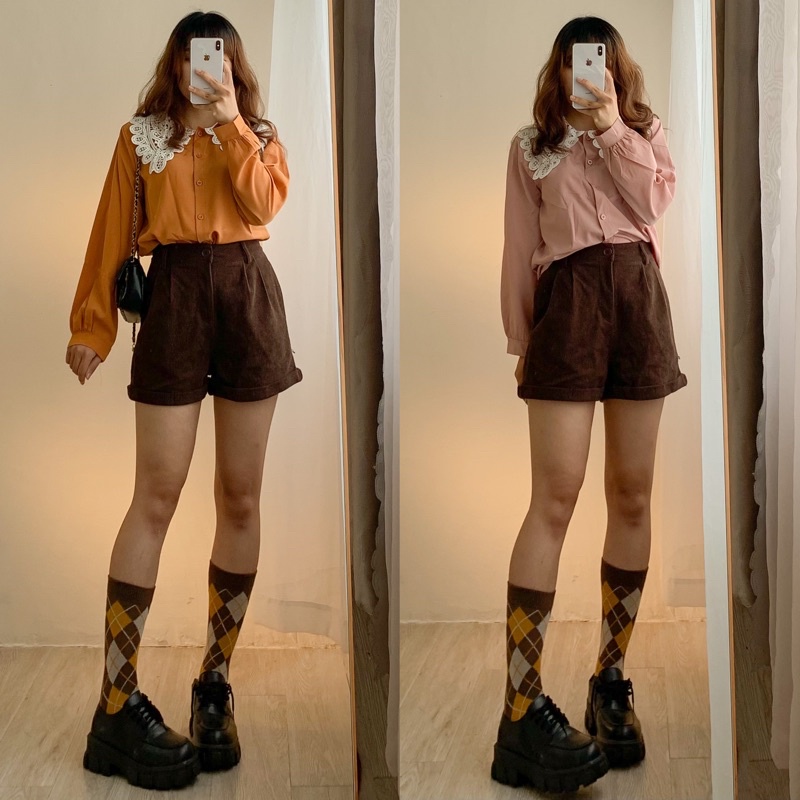 Áo sơ mi cổ phối ren