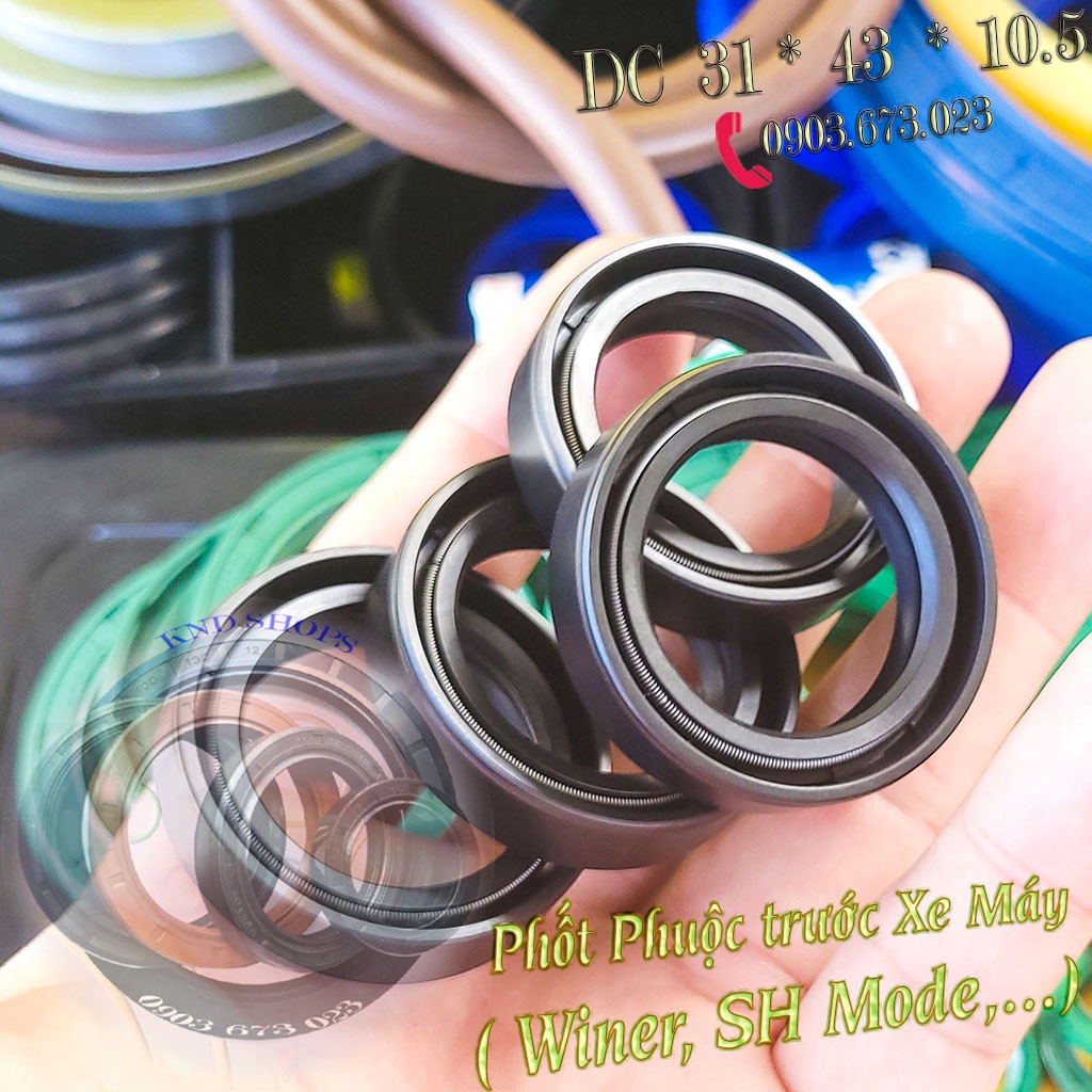 Phốt phuộc trước DC 31*43*10.5 dùng Winner, Lead, SCR, SH Mode, PCX,... phụ tùng xe máy loại vòng đệm cao su 2 lò xo