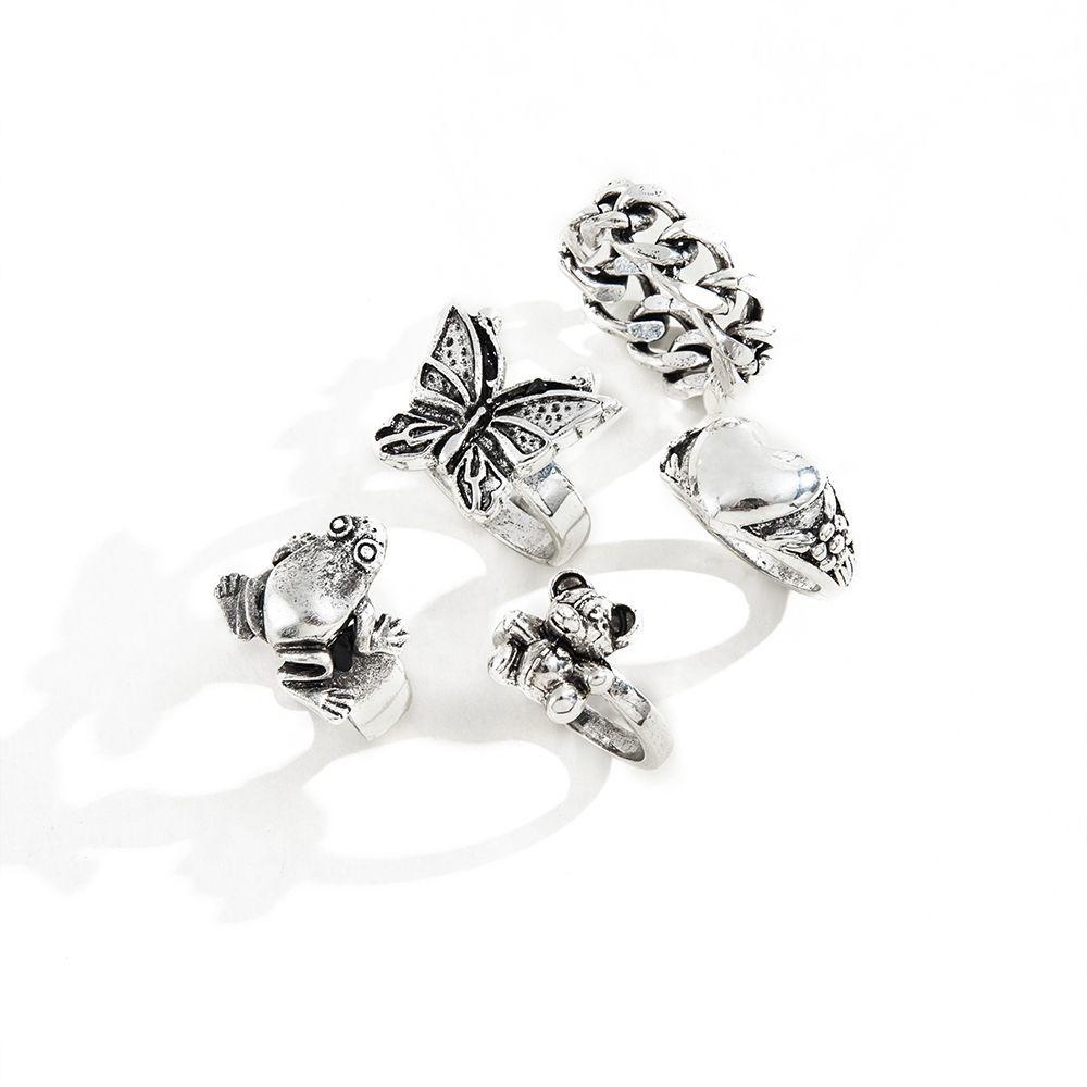 DARON Bộ Nhẫn Đeo Đuôi Gấu / Ếch Kiểu Vintage Đơn Giản Cho Nữ