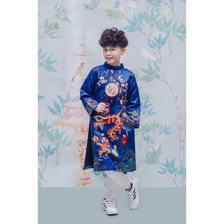 Áo dài cách tân gấm múa lân cho bé trai