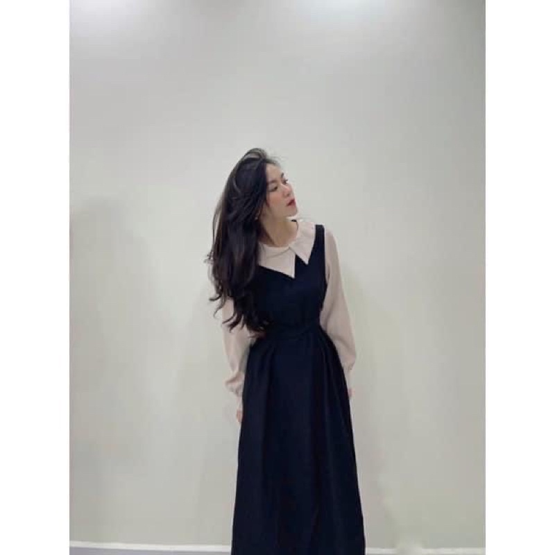 Váy thiết kế xuông có dây đai eo phối cổ lệch tiểu thư siêu xinh | BigBuy360 - bigbuy360.vn