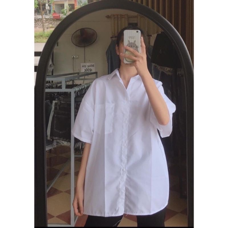 Áo sơ mi trắng ngắn tay nam nữ form rộng unisex mặc đi học đi làm chất vải mềm mại freeisze
