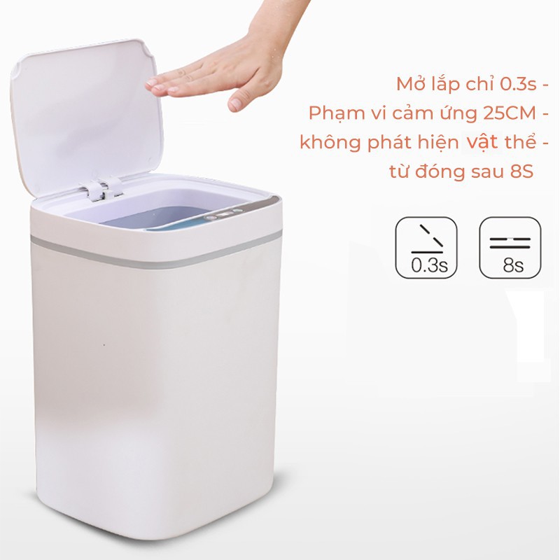 Thùng Rác Cảm Ứng Thông Minh Có Nắp Đóng Mở Tự Động - Thùng Rác Cao Cấp Thể Tích 15L, Cảm Biến 3D Mở Nắp Chỉ 0.3s