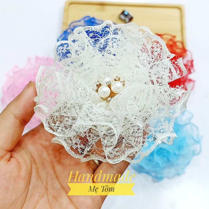 Dây buộc tóc handmade hoa ren to cho bé gái,handmade Mẹ Tôm