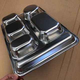 khay chia cơm inox , khay cơm 5 ngăn ,khay cơm văn phòng