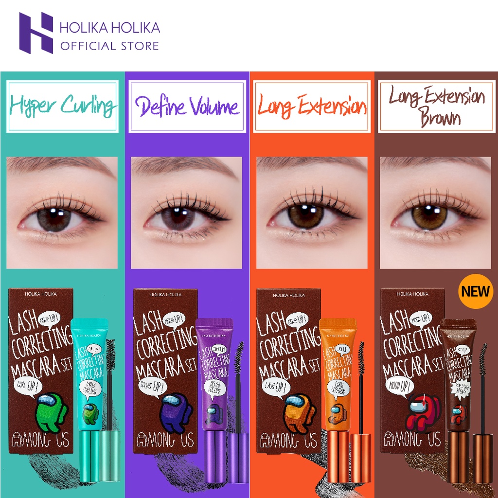 [Among Us Edition] SET 2 chiếc Mascara chuốt cong mi không thấm nước lâu trôi HOLIKA HOLIKA LASH CORRECTING MASCARA 9ml x2