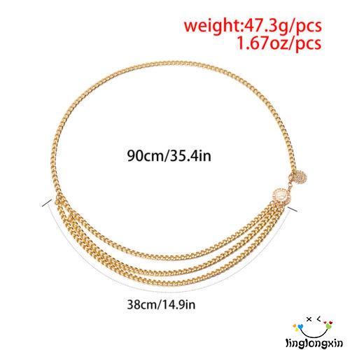 Dây xích thắt lưng kim loại sequin bản hẹp nhiều lớp màu vàng thời trang cổ điển phối thoải mái cho nữ