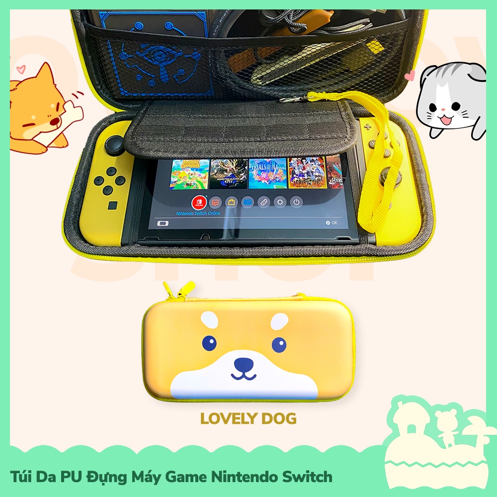 [Sẵn VN - NowShip] Túi Đựng Máy Game Cầm Tay Da PU Nintendo Switch Cute Cat &amp; Dog