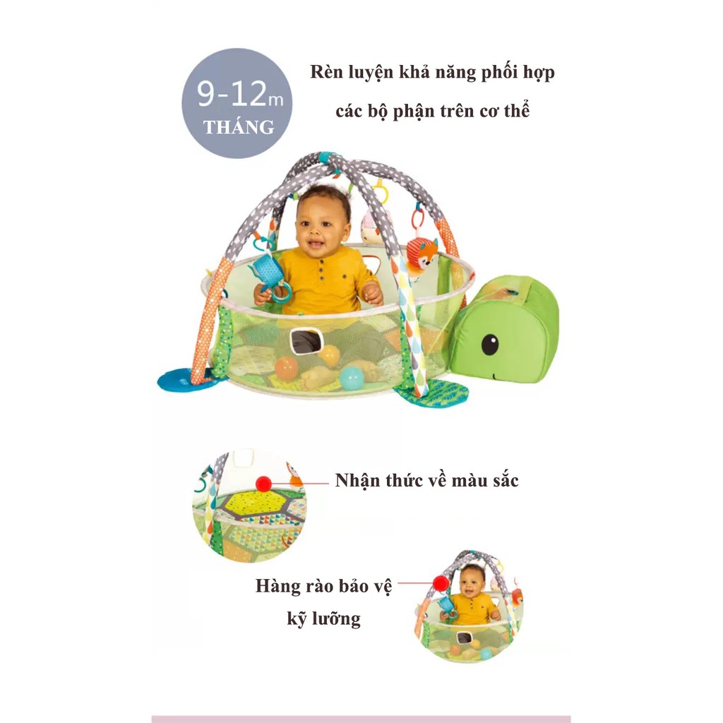 Thảm nằm chơi, thảm vận động cho bé phát triển giác quan GoGaGa Infantino 3 in 1 (USA) kết hợp nhà bóng cho bé 0 - 2t