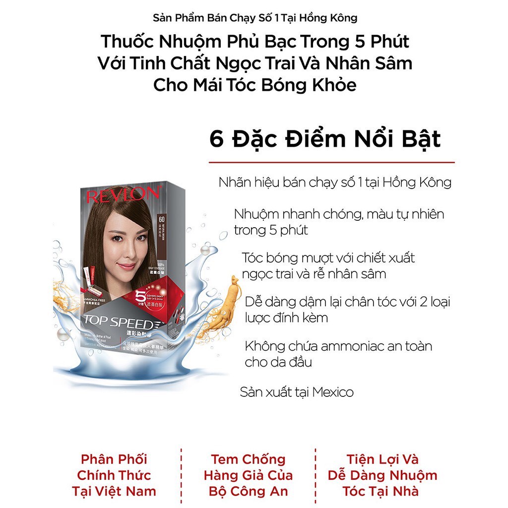 Bộ 2 hộp cùng màu Nhuộm tóc phủ bạc Revlon TopSpeed dành cho nữ 120ml