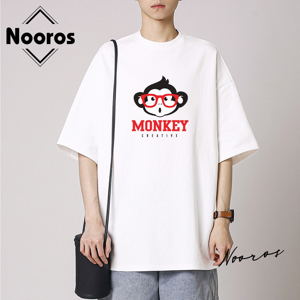 Áo thun tay lỡ nam nữ form rộng Nooros vải phông trơn cotton unisex không cổ mát mặc mùa hè hình TAY LỠ MONKEY - H24