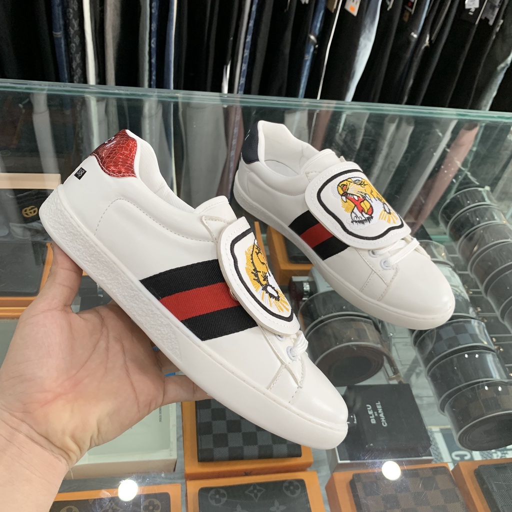 Giày thể thao sneaker hổ Tiger cúc bấm nam nữ unisex thêu vạch phối gót vảy song màu đen đỏ siêu rẻ đẹp GS12P