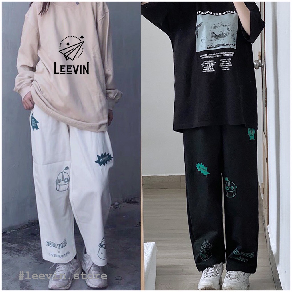 Quần Ống Rộng Nam Nữ KAKI GOBI in họa tiết Unisex Quần Kaki Nữ phong cách Ulzzang dáng suông Leevin store