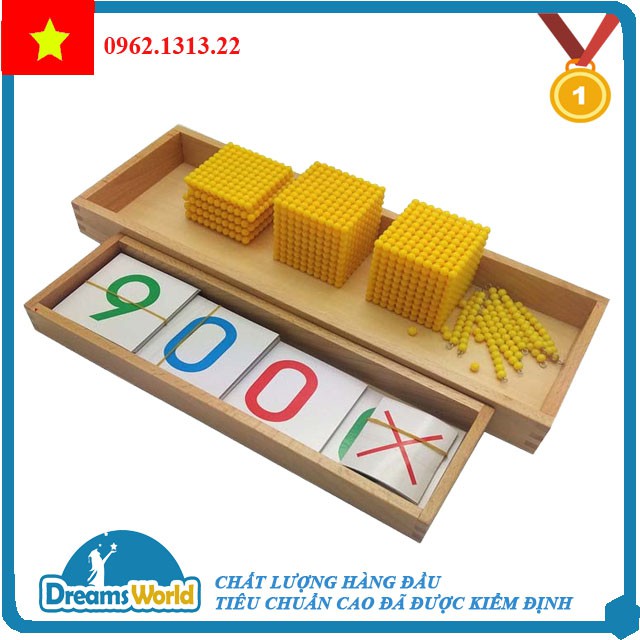 Montessori - Bộ giới thiệu về số lượng thập phân với các khay - Bản Chuẩn Quốc Tế