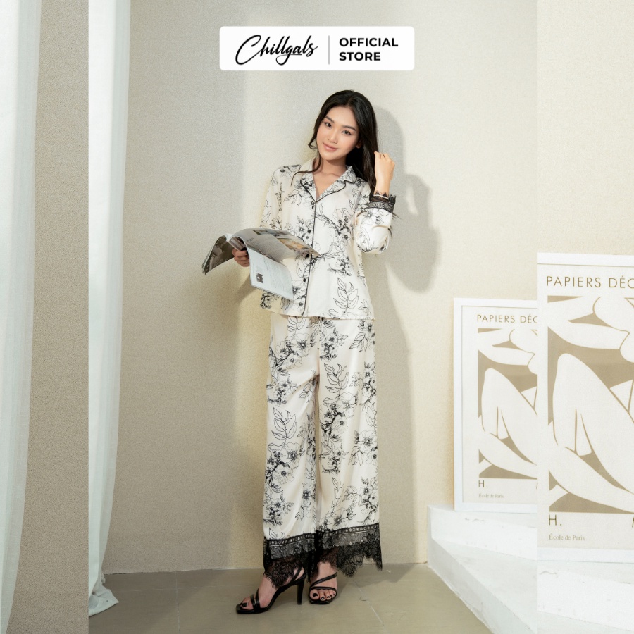 Bộ đồ Pijama gấu ren họa tiết hoa Chillgals
