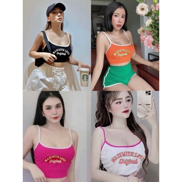 ÁO 2 DÂY VIỀN CHỮ BÉ DÁNG NGẮN SEXY MS70173