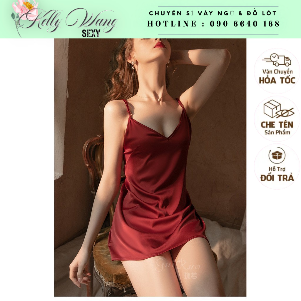 SX293  - Váy ngủ lụa hai dây sexy KELLY WANG