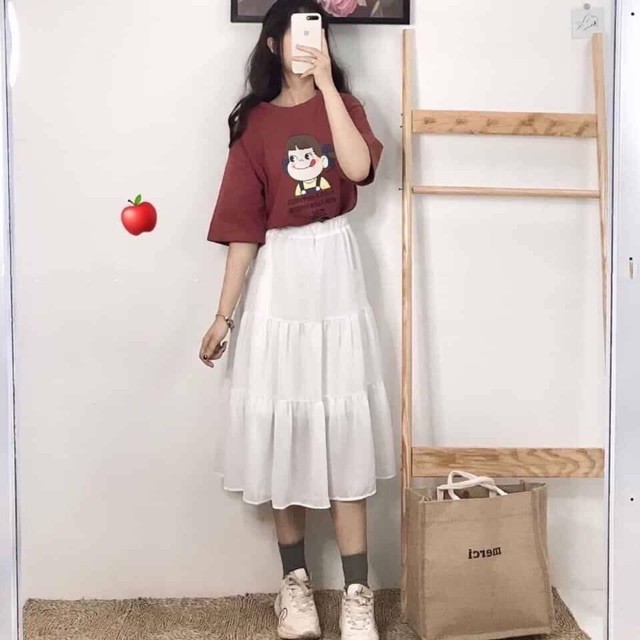 Chân váy dài Ulzzang thời trang Hàn Quốc - Chân váy tầng xòe tiểu thư 2 màu đen trắng -Váy Voan Xịn Sota shop | BigBuy360 - bigbuy360.vn