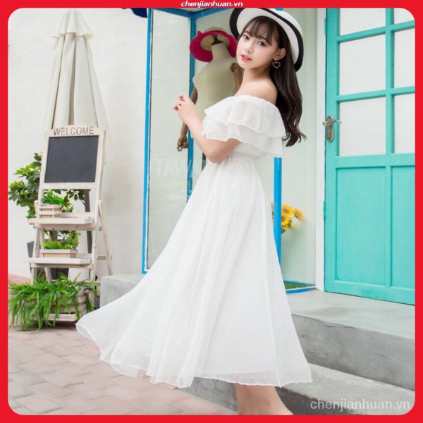 #30 váy trắng kỉ yếu công chúa trễ vai Siêu Vai Trắng Đầm Voan Nữ Mùa Hè Dài2021Năm Phổ Biến Mới Mỏng Váy Mùa Hè