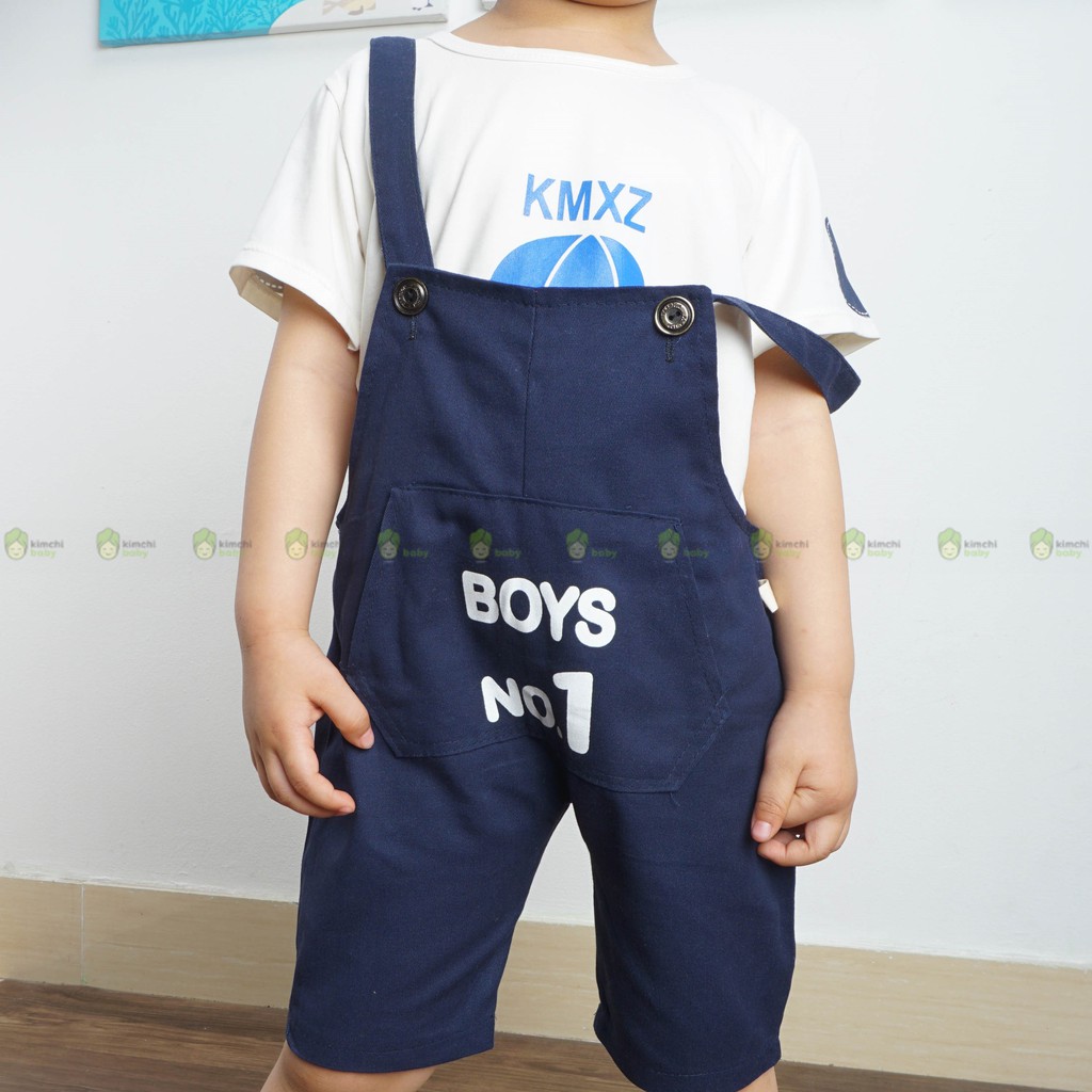 Yếm quần bé trai vải kaki kèm áo thun cotton Boys No.1, set bé trai quần yếm Kimchibaby BBT2101
