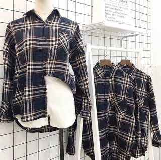 Áo sơ mi oversize caro một túi