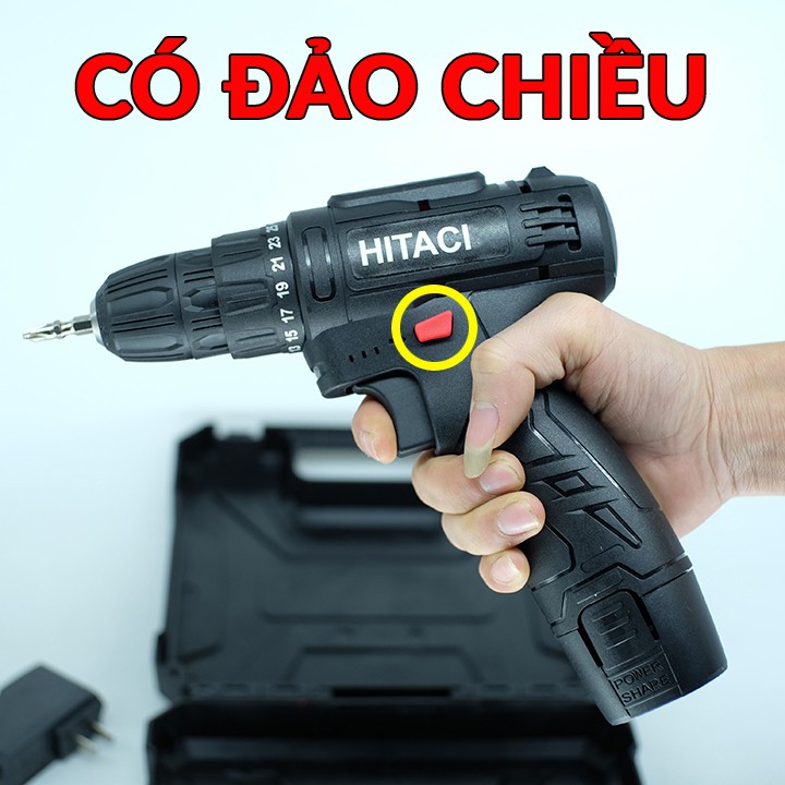 [FREESHIP] Máy khoan pin HITACHI 12V - Máy bắt vít HITACHI 12V - 2 cấp tốc độ - Lõi đồng - Đảo chiều - Khoan cầm tay