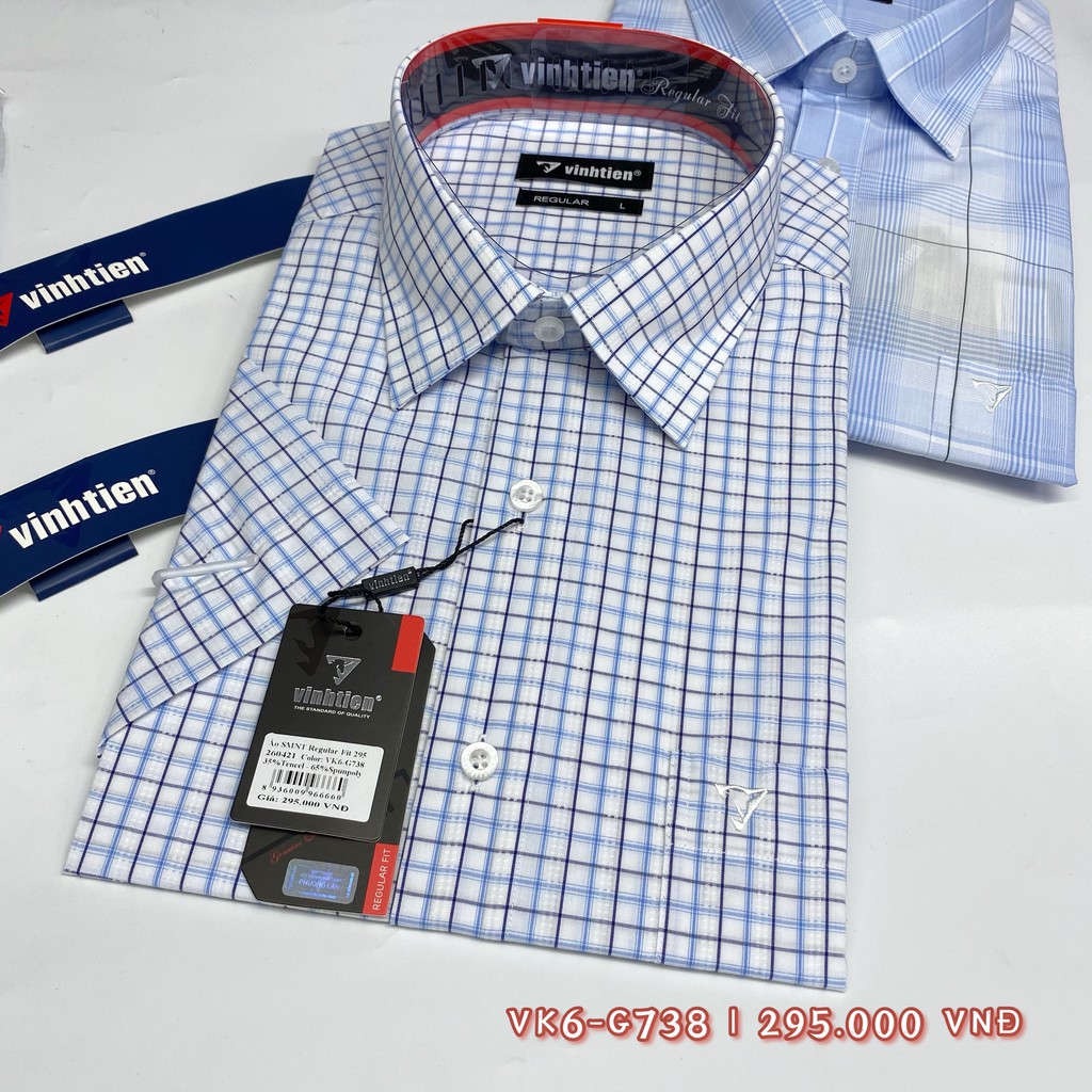 Áo Sơ Mi Ngắn Tay Sọc Caro Vạt Bầu Vĩnh Tiến 295 | BigBuy360 - bigbuy360.vn