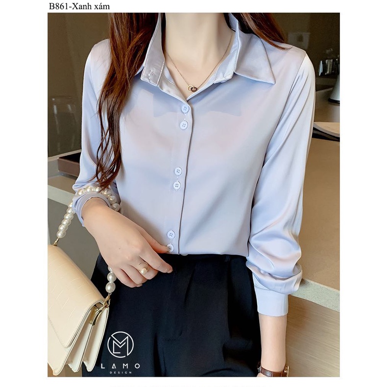 Áo sơ mi lụa công sở nữ kiểu nút đôi form thoải mái LAMO-B861