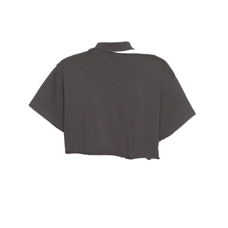 Áo thun nữ dáng lửng cổ tròn in chữ thời trang phong cách retro