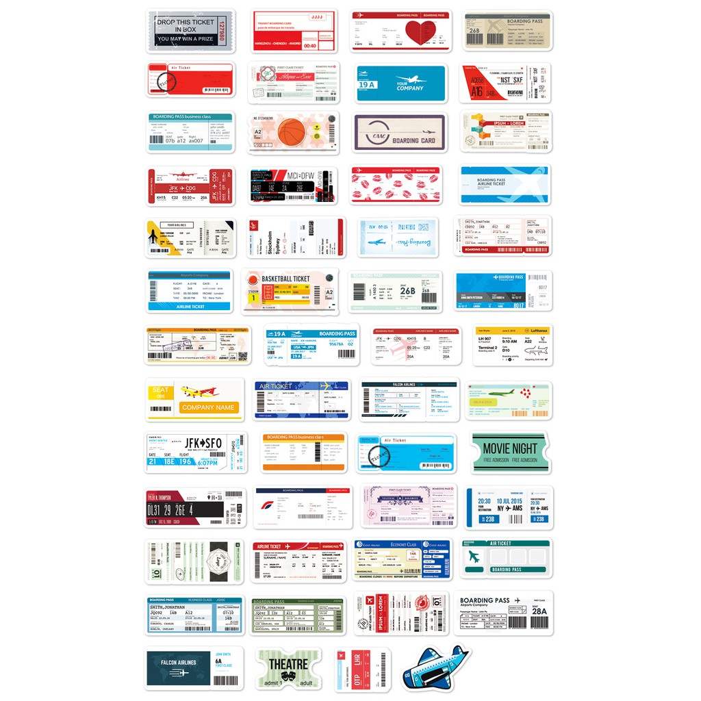 [Set 50 Cái] Sticker hình vé máy bay cute dán mũ bảo hiểm, laptop - DB.083