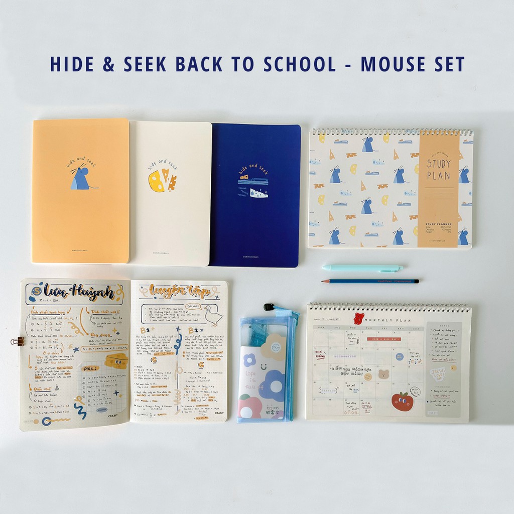 Set vở dot, planner, thước, bút Hide &amp; Seek - Mouse chuột