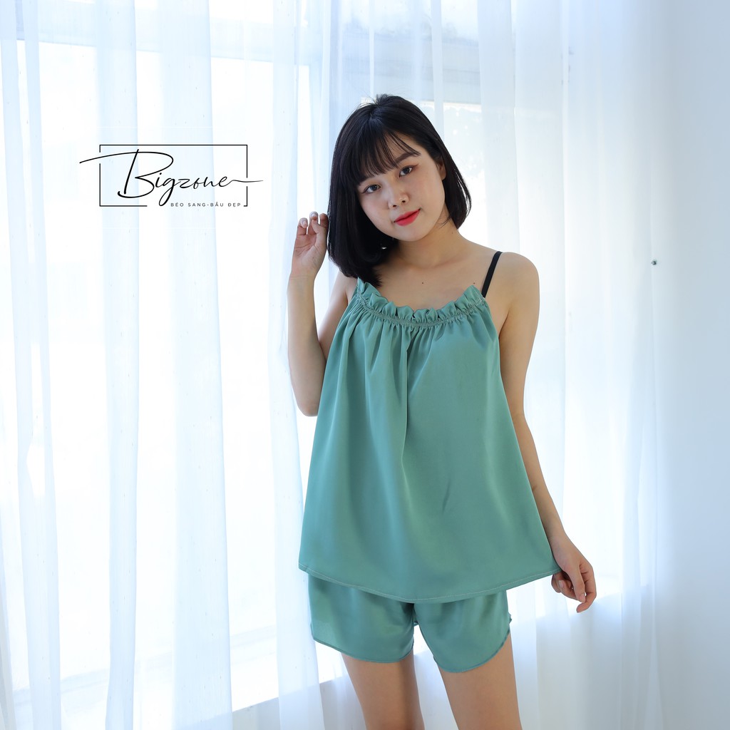 Áo ngủ 2 dây trơn chất lụa cao cấp mix nhún ngực thời trang kiểu dáng thon gọn