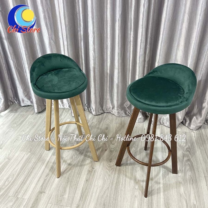 Ghế Quầy Bar Xoay Có Tựa Chân Sắt Sơn Giả Gỗ Bọc Da Cao 75cm, Ghế Bar Cho Quán Cafe, Nhà Hàng Mẫu Mới Nhất