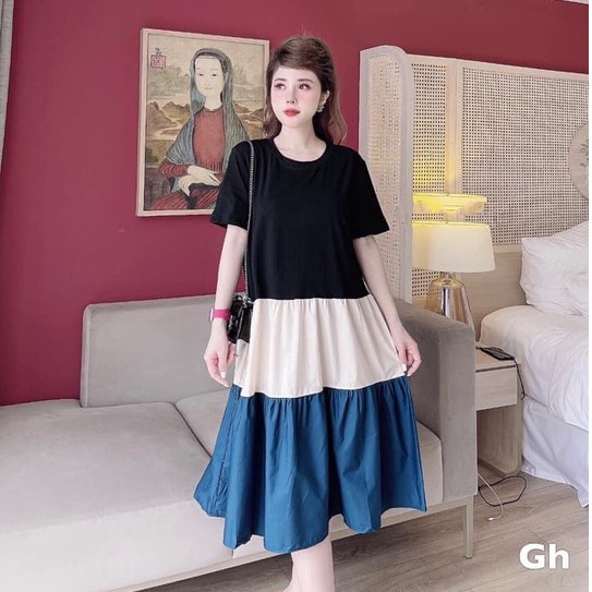 Đầm bầu ngắn tay dáng chữ A M081 chất cotton thời trang thiết kế Mom and Baby