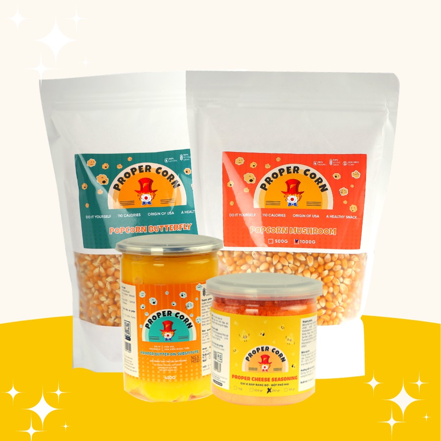  1Kg Ngô Mỹ, 500Gr Bơ & 150Gr Bột Phomai làm bắp rang bơ tại nhà